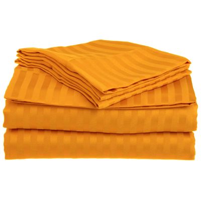 Unique Beddings Italian Finish 1500-TC Combed Cotton 4-PCs Sheet Set Fits Mattress 16-20'' Deep Pocket (Grand King Size) Hotel Feel Bed Sheets for Bed (Stripe, Orange)
