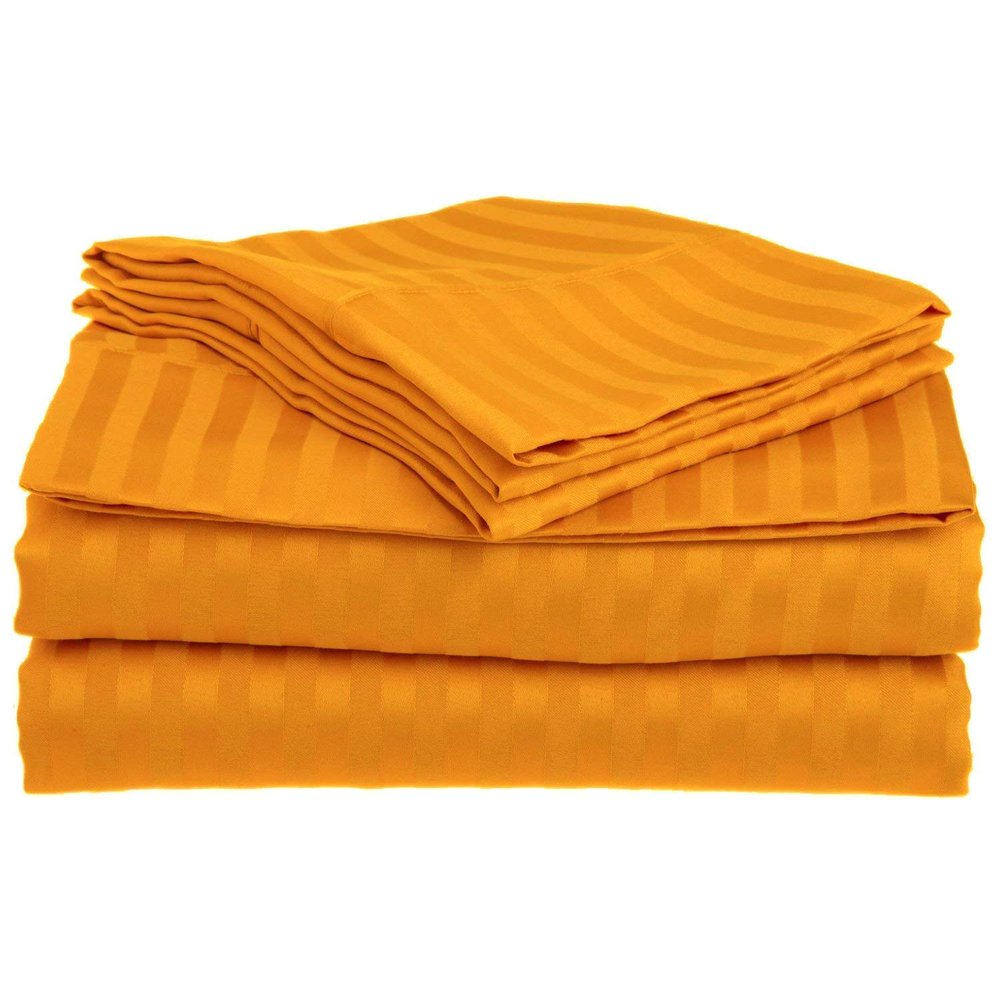 Unique Beddings Italian Finish 1500-TC Combed Cotton 4-PCs Sheet Set Fits Mattress 16-20'' Deep Pocket (Grand King Size) Hotel Feel Bed Sheets for Bed (Stripe, Orange)