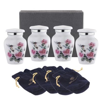 BOLD & DIVINE Keepsake Cremation Urns for Human Ashes - Decorative Mini Urns Set of 4 Hummingbird, Aluminum Material, Urns for Ashes Adult Female and Male, Funeral Urns