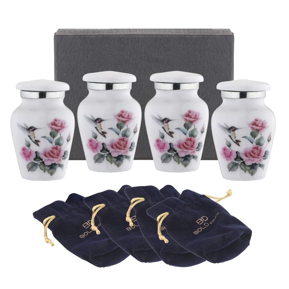 BOLD & DIVINE Keepsake Cremation Urns for Human Ashes - Decorative Mini Urns Set of 4 Hummingbird, Aluminum Material, Urns for Ashes Adult Female and Male, Funeral Urns