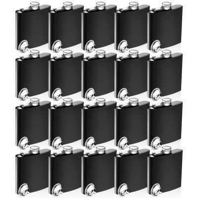 20 Pieces Stainless Steel Hip Flask 8 oz Matte Black Flask Set Leak Proof Liquor Drinking Metal with 20 Pieces Funnel for Men Women Wedding Party Group Camping Supply