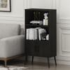 Furinno Claude Mid Century Style Accent Wooden Leg Bookcase Cabinet with Storage Organizer Shelves, Espresso view 2
