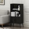 Furinno Claude Mid Century Style Accent Wooden Leg Bookcase Cabinet with Storage Organizer Shelves, Espresso view 4