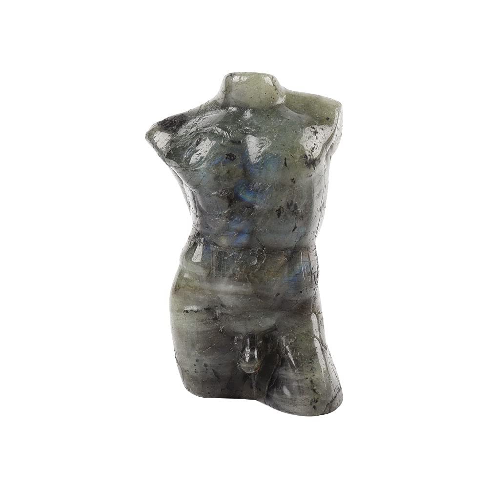 3.45 Natural Quartz Carving Male Model3.45'' Body Rose Crystal Labradorite Sculpture Energy Healing Stone Stand, Pocket Crystal Figurine Decoration (Labradorite)