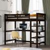 Twin Size Loft Bed, Wooden Loft Bed Frame with Storage Shelves and Under-Bed Desk, Full-Length guardrail, Built-in Ladder, Wooden Loft Bed Frame for Kids Teens Adult, No Box Spring Needed (Espresso) view 1