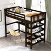 Twin Size Loft Bed, Wooden Loft Bed Frame with Storage Shelves and Under-Bed Desk, Full-Length guardrail, Built-in Ladder, Wooden Loft Bed Frame for Kids Teens Adult, No Box Spring Needed (Espresso) view 3