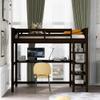 Twin Size Loft Bed, Wooden Loft Bed Frame with Storage Shelves and Under-Bed Desk, Full-Length guardrail, Built-in Ladder, Wooden Loft Bed Frame for Kids Teens Adult, No Box Spring Needed (Espresso) view 4