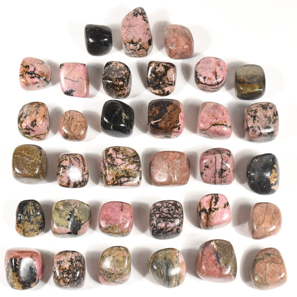 30PCS Medium Pink Orange Rhodonite w/Black Psilomelane Tumbled Stone Pebbles Polished Natural Gemstone Crystal Mineral Specimens - Brazil