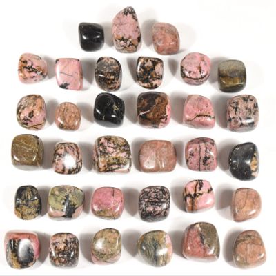 20PCS Medium Pink Orange Rhodonite w/Black Psilomelane Tumbled Stone Pebbles Polished Natural Gemstone Crystal Mineral Specimens - Brazil