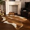 BENRON Premium Cowhide Rug, Faux Cow Hide Rugs for Living Room Bedroom Western Home Decor, Non Slip Cute Rug with Irregular Animal Skins and Hides, Khaki Brown, 5.2 x 6.2ft view 1