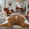 BENRON Premium Cowhide Rug, Faux Cow Hide Rugs for Living Room Bedroom Western Home Decor, Non Slip Cute Rug with Irregular Animal Skins and Hides, Khaki Brown, 5.2 x 6.2ft view 3