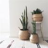 Cabilock Woven Seagrass Belly Basket Seaweed Rattan Storage Basket Picnic Flower Plant Basket Flower Decor Rattan Decor Rattan Grass Planter Home Decor Accessories Wooden view 2