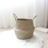 Cabilock Woven Seagrass Belly Basket Seaweed Rattan Storage Basket Picnic Flower Plant Basket Flower Decor Rattan Decor Rattan Grass Planter Home Decor Accessories Wooden view 3