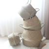 Cabilock Woven Seagrass Belly Basket Seaweed Rattan Storage Basket Picnic Flower Plant Basket Flower Decor Rattan Decor Rattan Grass Planter Home Decor Accessories Wooden view 4