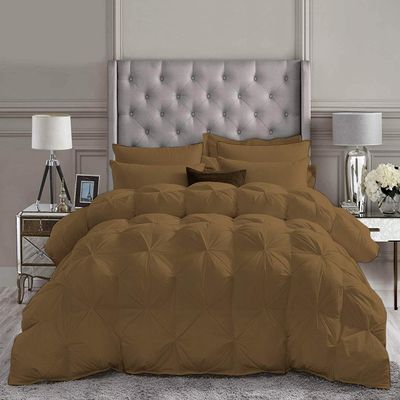 Wega Linen Pinch Pleated Comforter Twin-XL (68'' x 90'') 3PC with Corner Tabs Cotton Premium Baffle Pintuck Comforter Set All Season Goose Down Taupe Decorative Comforter