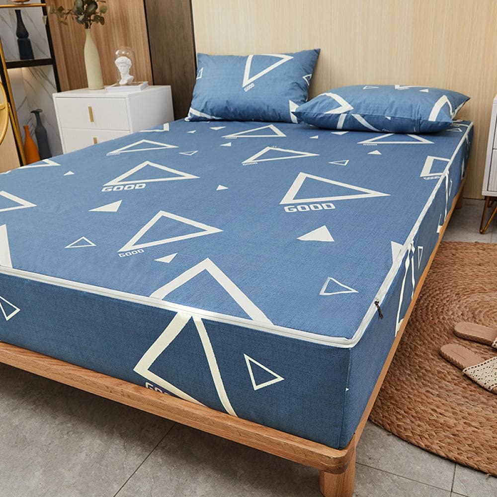 CFYCYHDZHT Bedding Deep Pocket Fitted Sheet Waterproof Zipper Cartoon six Sided All Inclusive deep Pocket Fitted Sheets, Mattress Protector for Children's Bedroom Blue 120cmx200cm+15cm