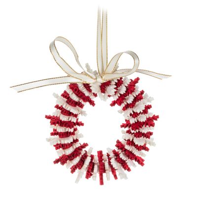 Abbott Collection 27-Wobble-RD Layered Wreath Ornament, Red/Ivory