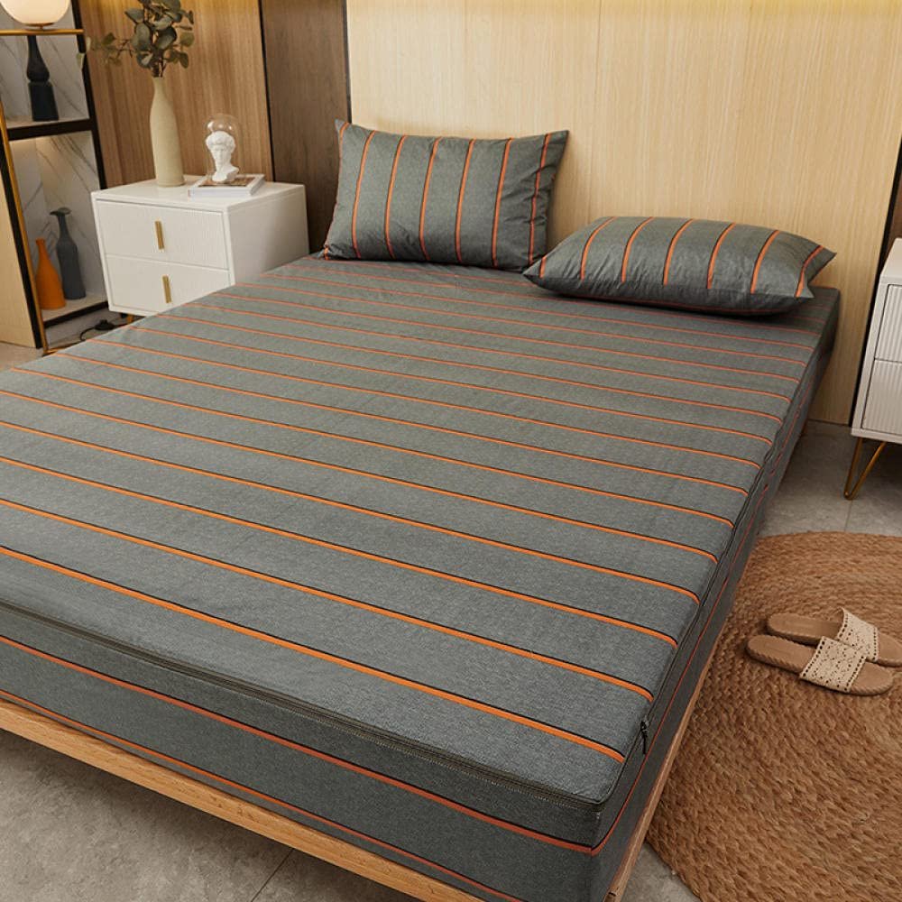 CFYCYHDZHT Bottom Sheets Waterproof Zipper Cartoon six Sided All Inclusive deep Pocket Fitted Sheets, Mattress Protector for Children's Bedroom Stripes 1 120cmx200cm+25cm