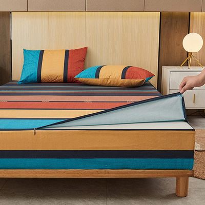 CFYCYHDZHT Bed Cover Room Waterproof Zipper Cartoon six Sided All Inclusive deep Pocket Fitted Sheets, Mattress Protector for Children's Bedroom Stripe 200220cm+10cm