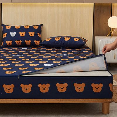 CFYCYHDZHT Comfy Sheets Waterproof Zipper Cartoon six Sided All Inclusive deep Pocket Fitted Sheets, Mattress Protector for Children's Bedroom Bear 180cmx200cm+15cm