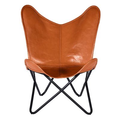 BBE Vintage Leather Butterfly Chair, Handmade Decorative Chairs, Folding Chair Gift, Comfortable Dining Room Chair (Brown), Large, BUTChai-1