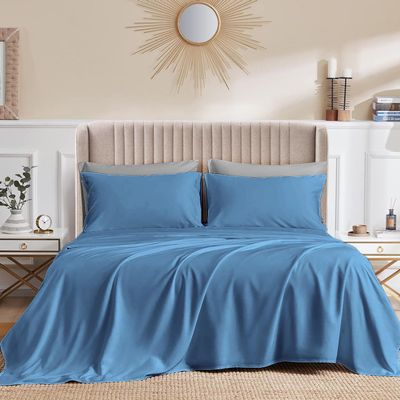 CASA LINEN Alaskan King (108X108) Sheet Set Luxury Soft 100% Egyptian Cotton -Classic Collection Bed Sheet Set for Alaskan King Mattress Medium Blue Solid 1000 Thread Count 21" Deep Pocket