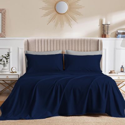 CASA LINEN Alaskan King (108X108) Sheet Set Luxury Soft 100% Egyptian Cotton -Classic Collection Bed Sheet Set for Alaskan King Mattress Navy Blue Solid 1000 Thread Count 21" Deep Pocket