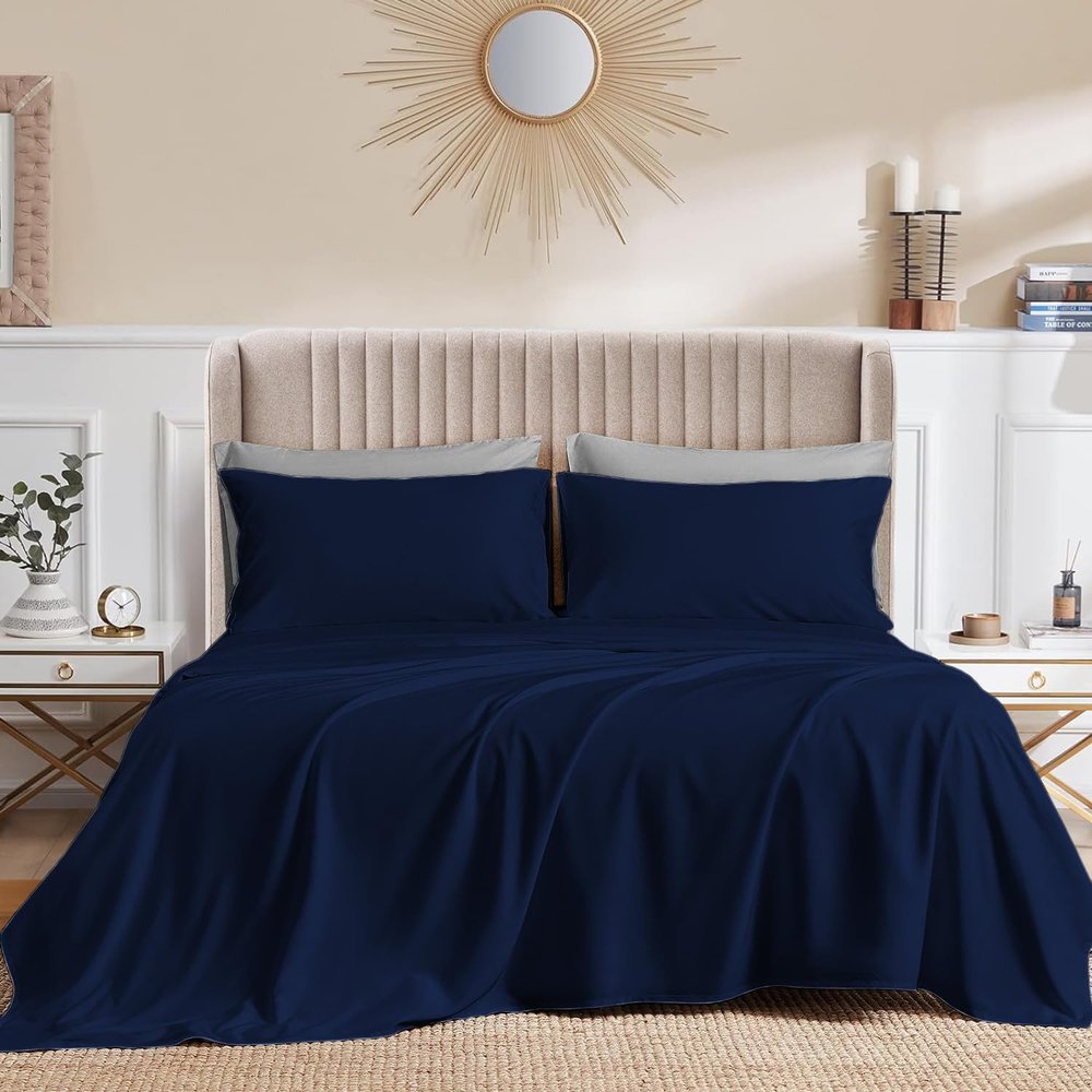 CASA LINEN Alaskan King (108X108) Sheet Set Luxury Soft 100% Egyptian Cotton -Classic Collection Bed Sheet Set for Alaskan King Mattress Navy Blue Solid 1000 Thread Count 21" Deep Pocket
