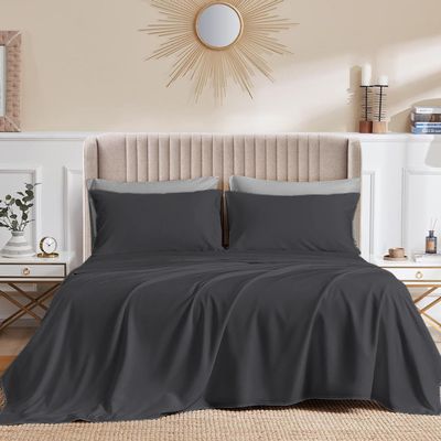 CASA LINEN Alaskan King (108X108) Sheet Set Luxury Soft 100% Egyptian Cotton -Classic Collection Bed Sheet Set for Alaskan King Mattress Dark Grey Solid 1000 Thread Count 21" Deep Pocket