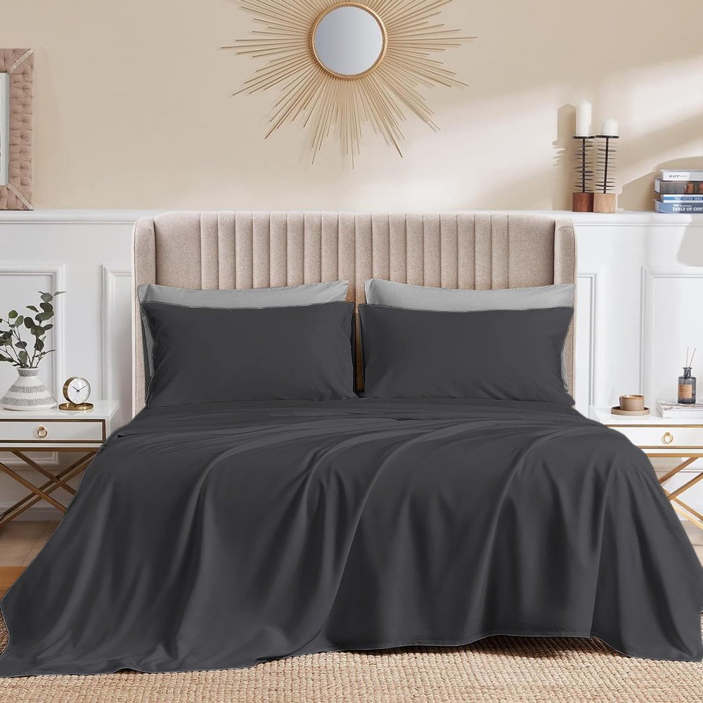 CASA LINEN Alaskan King (108X108) Sheet Set Luxury Soft 100% Egyptian Cotton -Classic Collection Bed Sheet Set for Alaskan King Mattress Dark Grey Solid 1000 Thread Count 21" Deep Pocket
