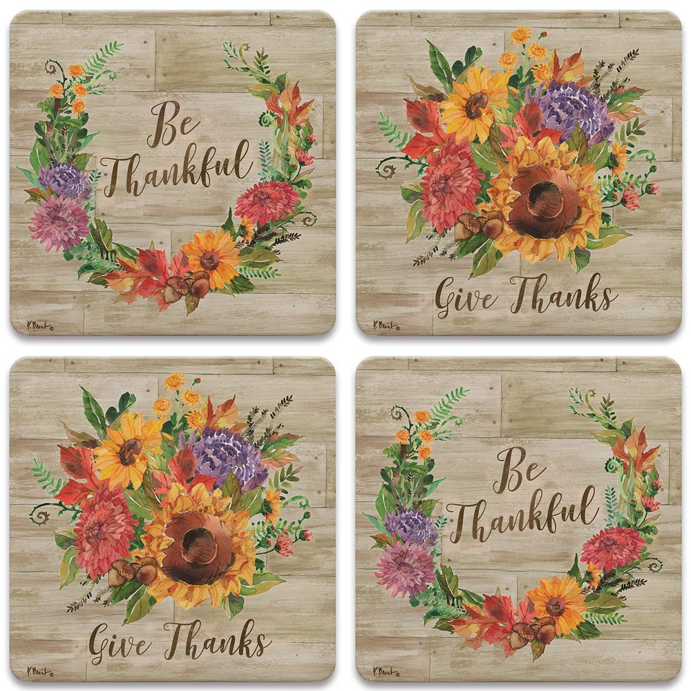CoasterStone Sunny Farm Absorbent Set of Four Drink Coasters, 4.25