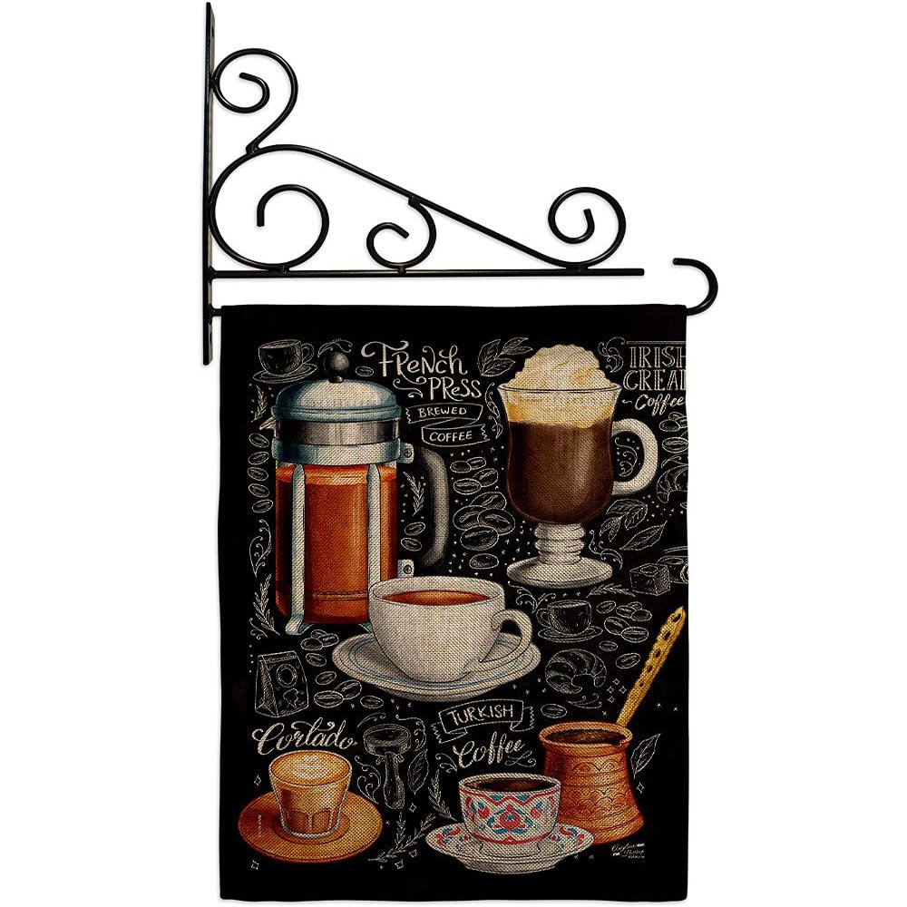 Angeleno Heritage Ultimate Coffees Burlap Garden Flag Set Wall Holder Beverages Coffee & Tea Latte Capucchino Expresso Drink Cream Cup Teapot House Banner Small Yard Gift Double-Sided, Made in USA
