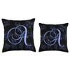 A Blue Flower Garden Leaf Plant Bloom Initial Letter Name Throw Pillow view 3