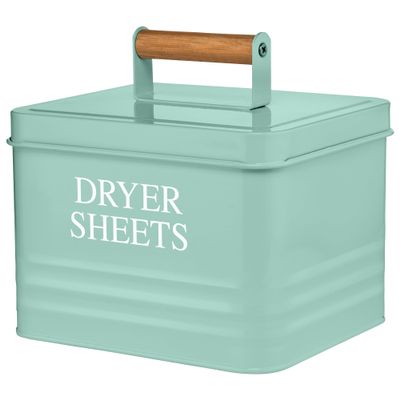 Calindiana Modern Farmhouse Metal Laundry Dryer Sheets Holder Fabric Softener Dispenser with Lid for Laundry Room Decor and Accessories and Space Saving Laundry Room Organization and Storage, Mint