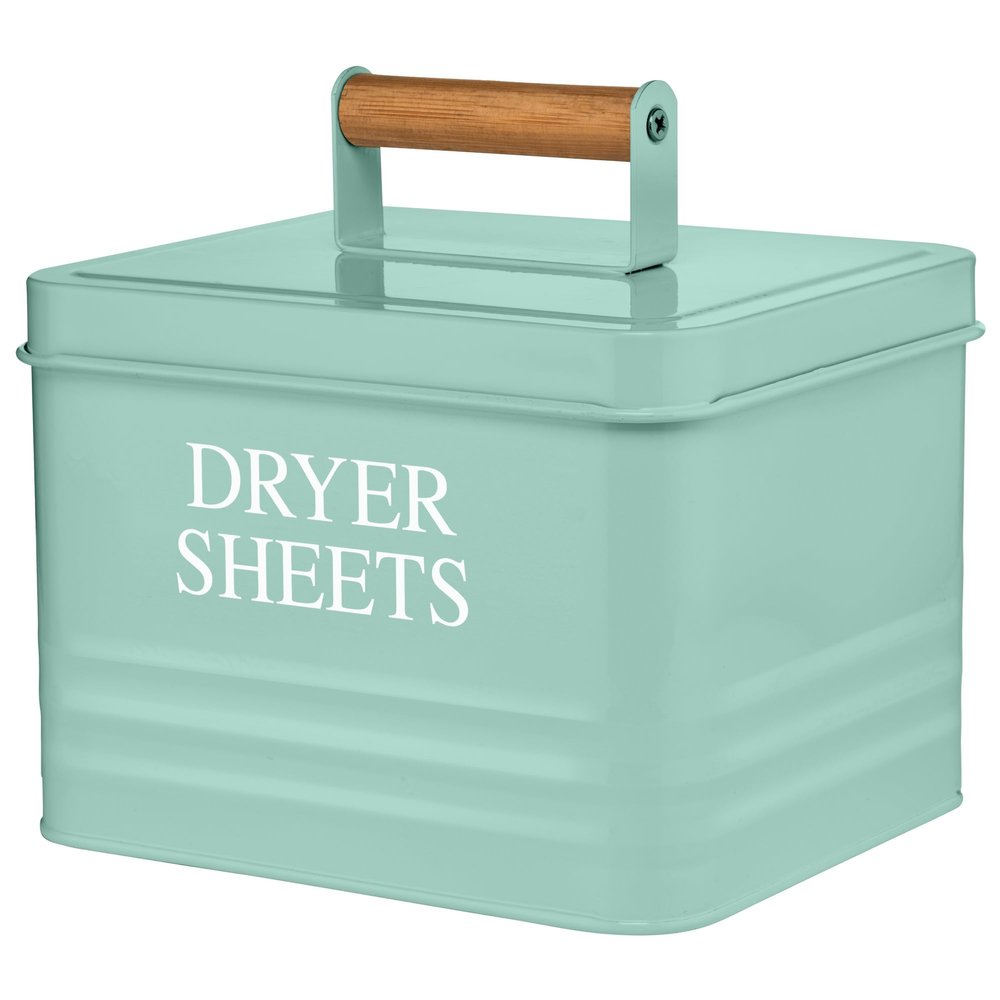 Calindiana Modern Farmhouse Metal Laundry Dryer Sheets Holder Fabric Softener Dispenser with Lid for Laundry Room Decor and Accessories and Space Saving Laundry Room Organization and Storage, Mint