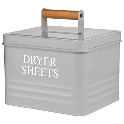 Calindiana Modern Farmhouse Metal Laundry Dryer Sheets Holder Fabric Softener Dispenser with Lid for Laundry Room Decor and Accessories and Space Saving Laundry Room Organization and Storage, Grey
