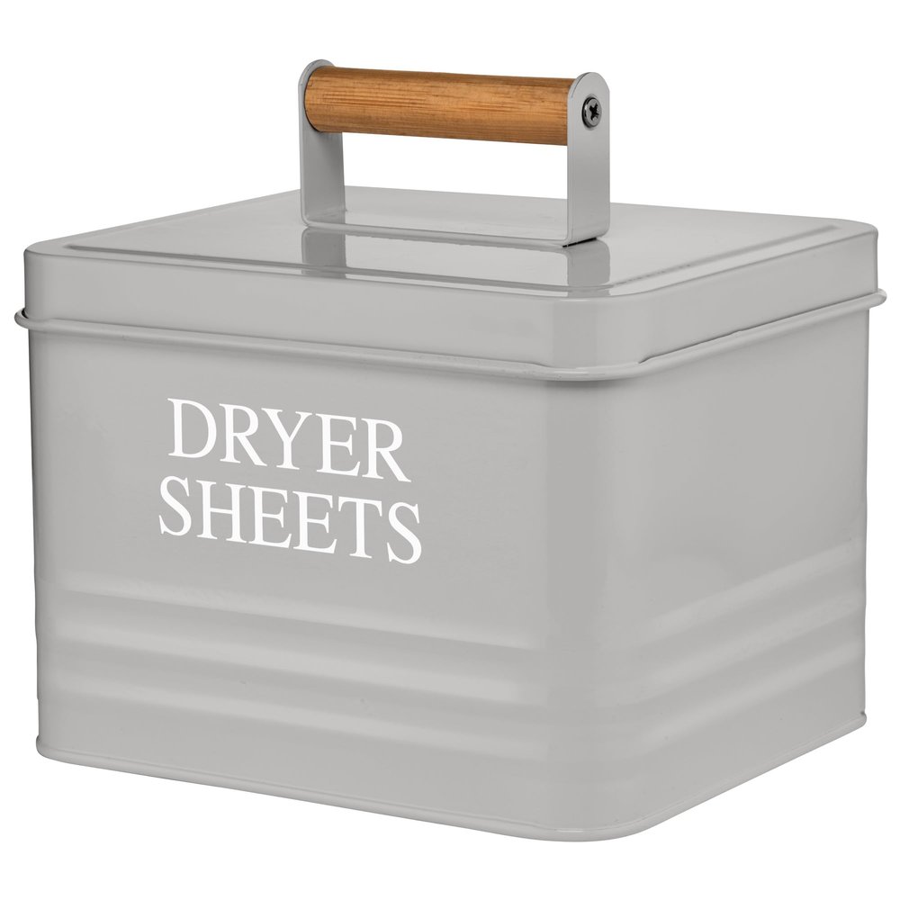 Calindiana Modern Farmhouse Metal Laundry Dryer Sheets Holder Fabric Softener Dispenser with Lid for Laundry Room Decor and Accessories and Space Saving Laundry Room Organization and Storage, Grey