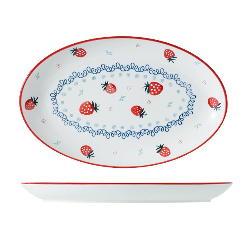 12.5-inch Oval Porcelain Dinner Plates, Ceramic Plate for Dinner/Pasta/Salad/Fruit/Snack, Microwave & Dishwasher Oven Safe, Scratch Resistant