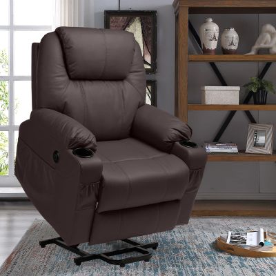 RELAXIXI Power Lift Recliner Chair, Recliners for Elderly, Heated Vibration Massage Sofa with USB Ports (Faux Leather,Brown)