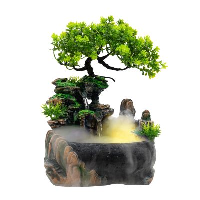 Desktop Rockery Water Fountain, Small Indoor Simulation Resin Rockery Waterscape Decor with Light Base for Placing in Living Room, Bedroom, Office, Coffee Shop