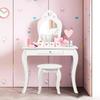 HONEY JOY Kids Vanity Set with Mirror, Toddler Wooden Vanity Table with Stool & Drawer, Removable Top, Princess Pretend Play Beauty Makeup Dressing Table Playset for Little Girls(White) view 1