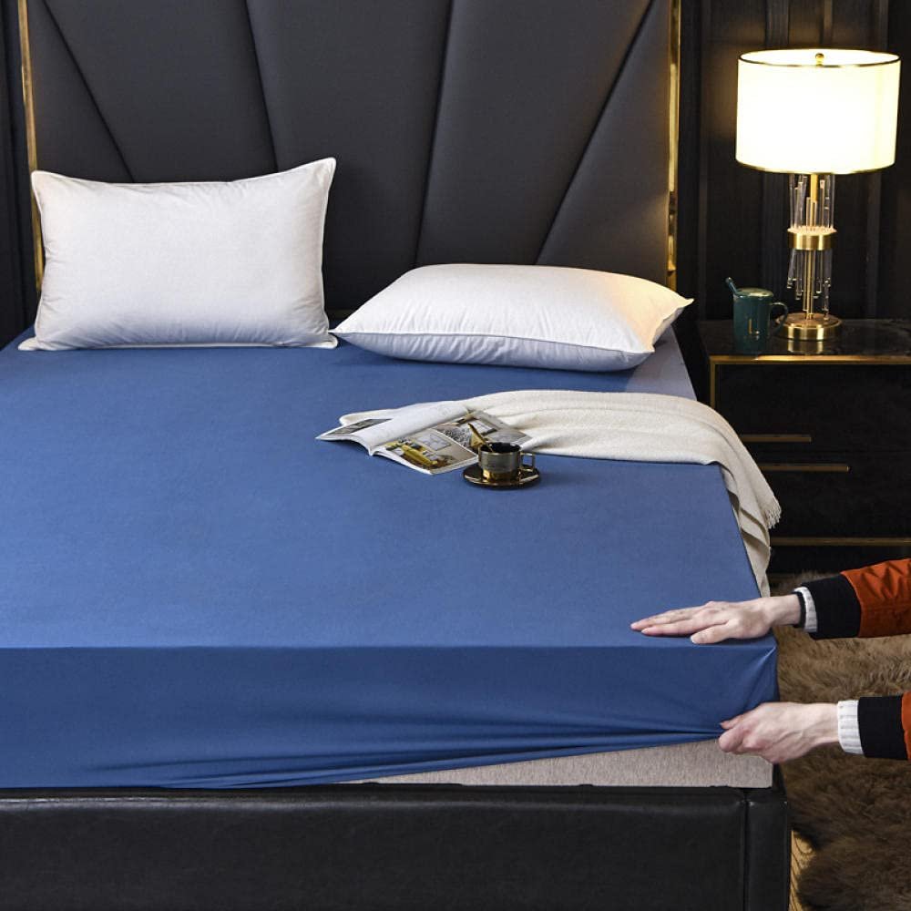 CFYCYHDZHT Bed Cover Room Solid Color Waterproof Deep Pockets Fitted Sheets for Elderly Kids Non Slip Urine Barrier Mattress Protector Blue 150200cm