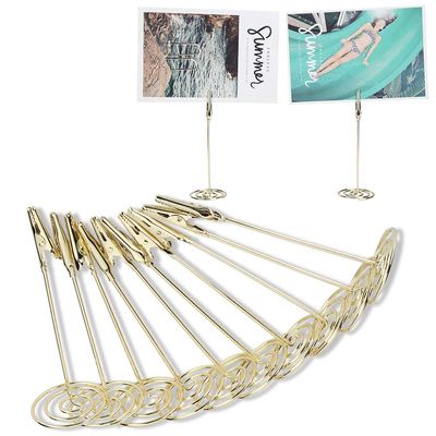 Cyrank 10Pcs Metal Table Number Holders Mini Place Card Holders Gold Desktop Business Picture Message Card Holder