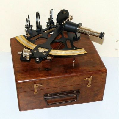 Antique Vintage Nautical Reproduction Sextant Working Navy Navigation with Wooden Box
