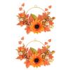 HUIKJI 2Pcs Autumn Wreath,Hanging with Maple Leaves Wreath Light String Sunflower,Fall Leaf Swag for Indoor Outdoor Wall Door Livingroom Decoration 11.8in, Orange (210621XY03-2x2-10439-1908142591) view 1