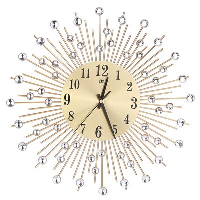 Amosfun 3D Clock Wall Decor Bling Silver Wall Clock Diamonds Living Room Decor Modern (Gold)