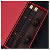 1 Pair Reusable Natural Black Ebony Wood Chopsticks, Lightweight Easy to Use Wood Chop Sticks Gift Set With Rest, Square Handle view 1