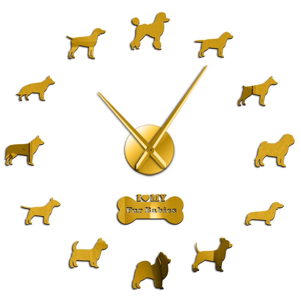Doberman Pomeranian Rottweiler Poodle Pitbull Siberian Husky Jack Russel Popular Dog Breed DIY Giant Wall Clock Puppy Home Decor Gold 37Inch(90cm)