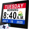Vfa 19 Alarms Dementia Clock 8 Inch Large Display, Auto DST, 10 Levels Auto Dimmable, Non-Abbreviated Date and Day Calendar Clock for Seniors, with Power Adaptor, Picture Frame Feature view 1