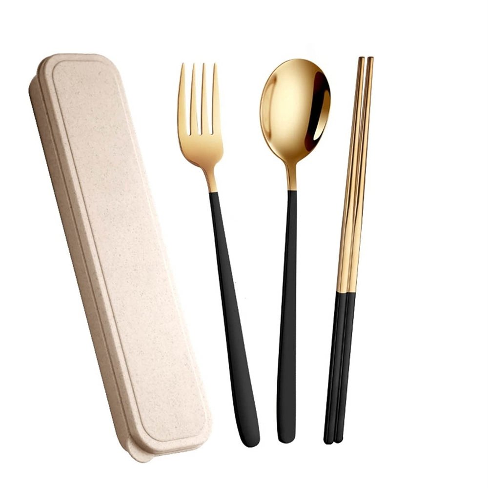 Stainless Steel Portable Chopsticks Spoon Set, 4pcs Travel Utensils Cutlery Set, Including Fork Chopsticks Spoon with Case